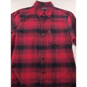 Chaps Mens Small Red Plaid Long Sleeve Stretch Button‎ Up Flannel Shirt